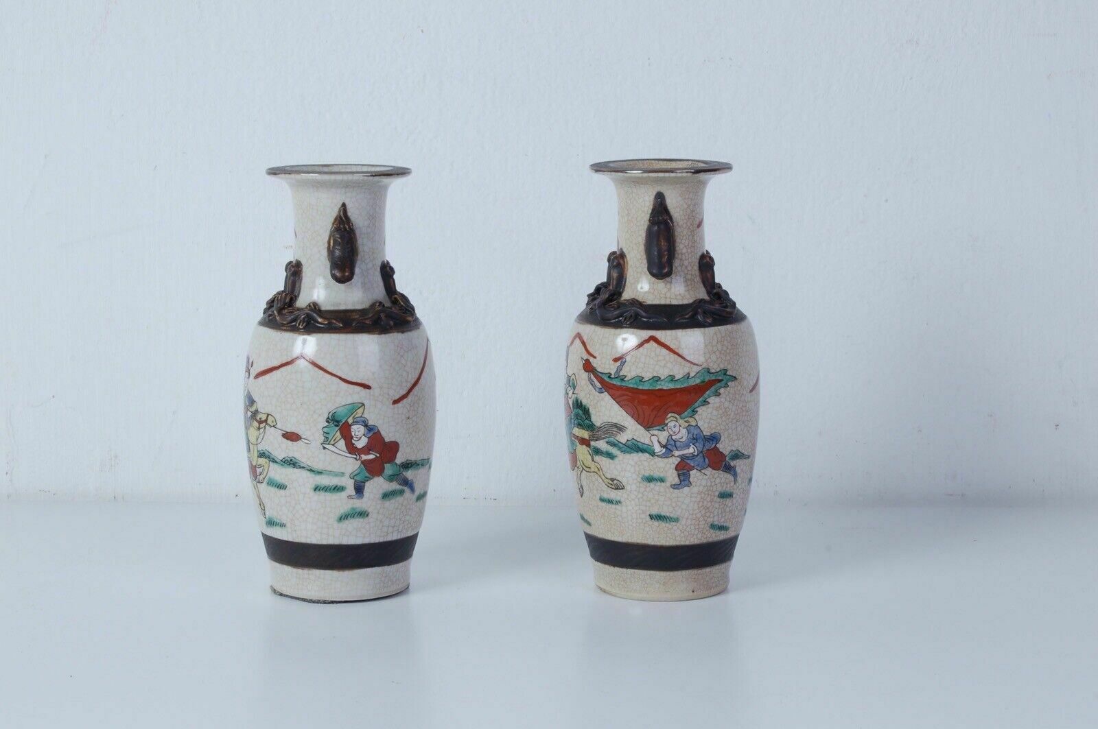 2 Japanese Porcelain Vases With Liberty Relief Bull Lizard Handles From The Early 1900s photo 210.0