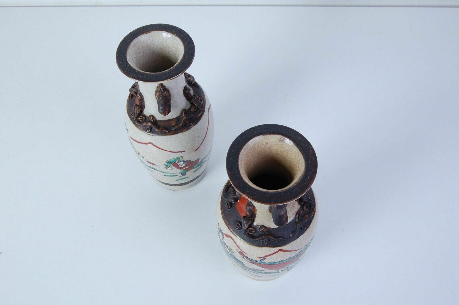 2 Japanese Porcelain Vases With Liberty Relief Bull Lizard Handles From The Early 1900s photo vinterior