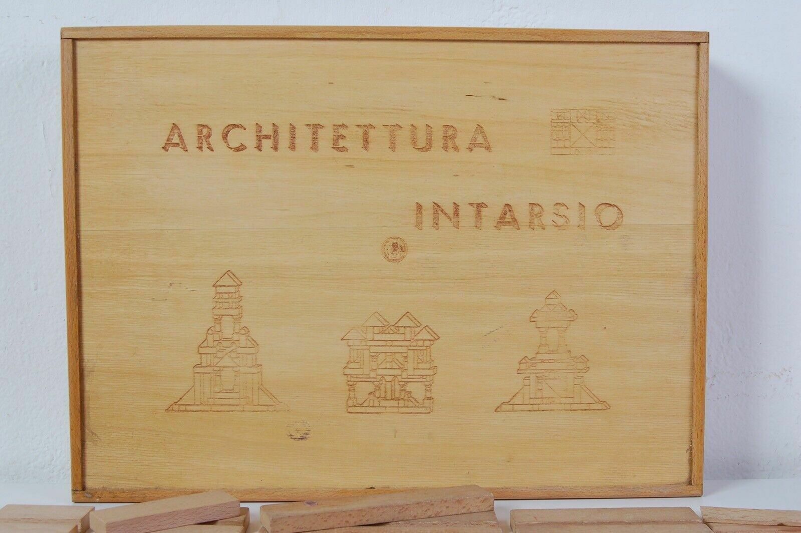Vintage Wooden Constructions Old Inlay Architecture Game To Build photo for sale