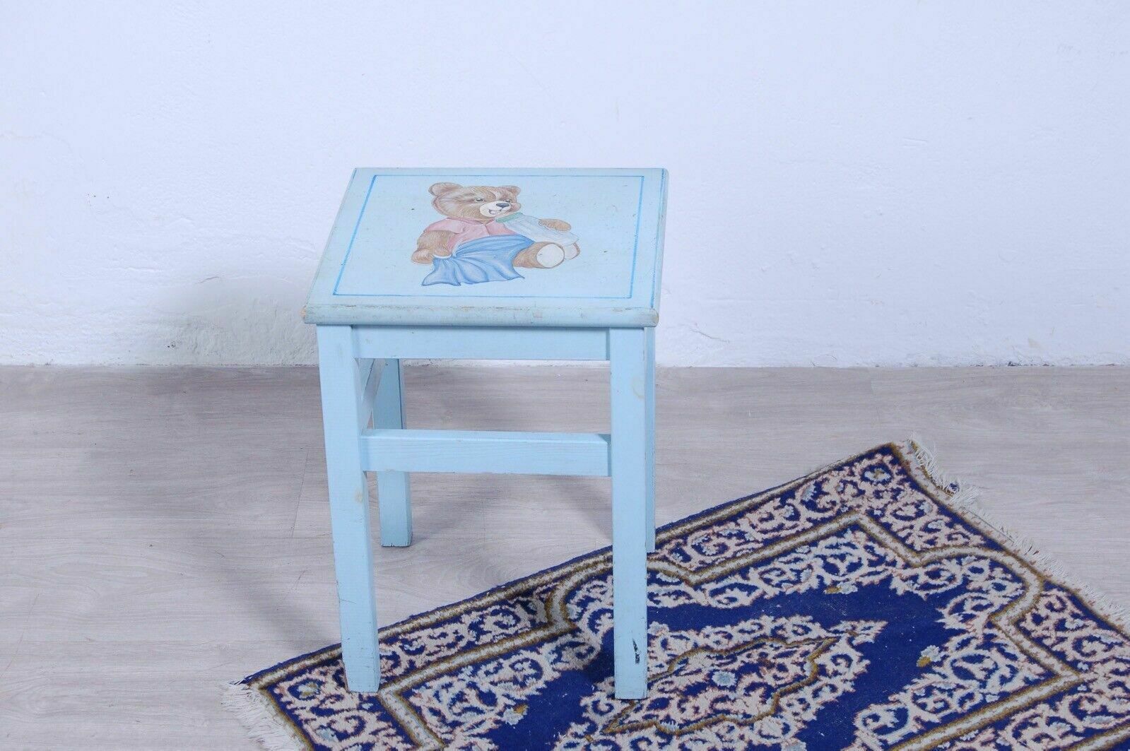 Vintage Stool Restyling Shop Windows Baby Girl Blue With Teddy Bear