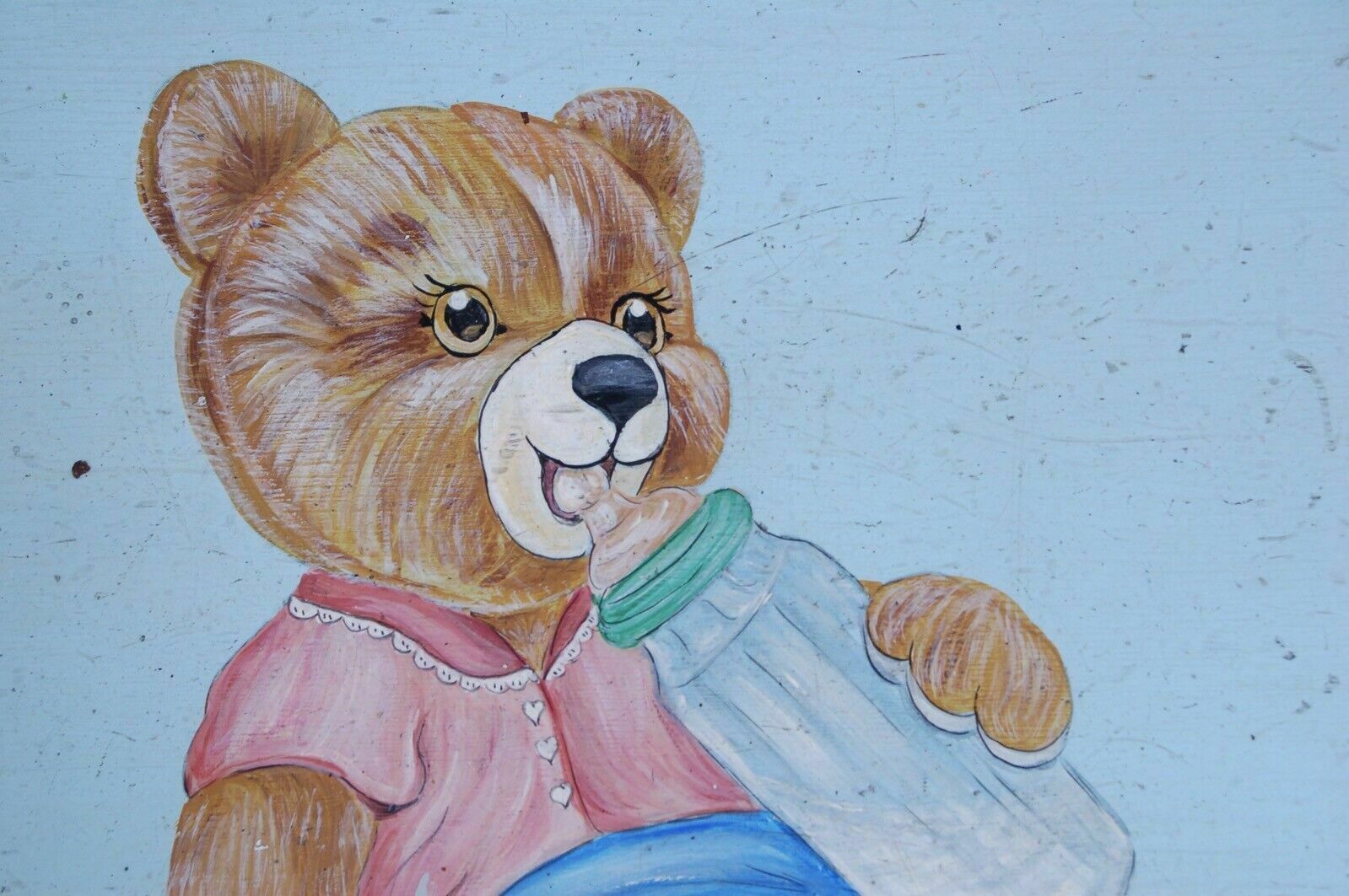 Vintage Stool Restyling Shop Windows Baby Girl Blue With Teddy Bear photo buy
