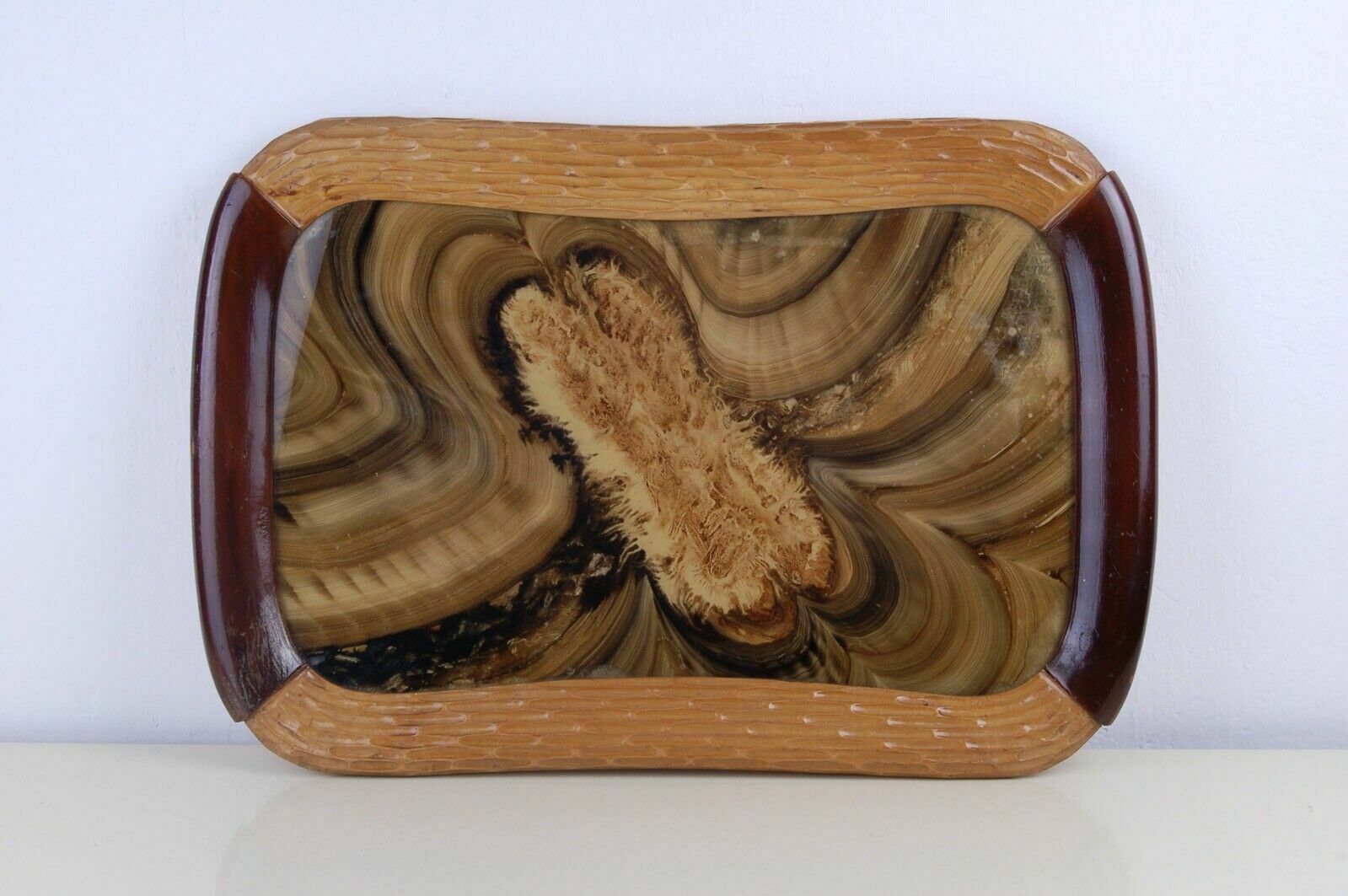 Wooden Tray Worked In Various Essences And Fratelli Cerati Glass From The 60s And 70s photo for sale