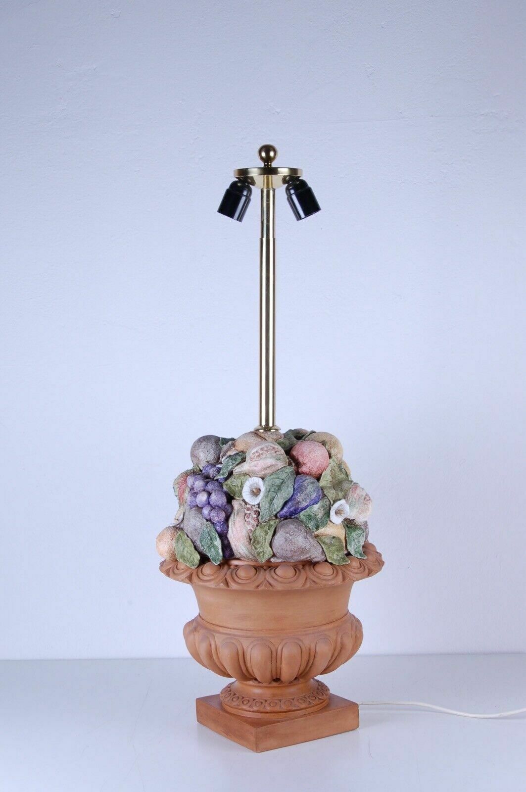 Colored Worked Terracotta And Brass Table Lamp, A. Bianchini Florence.