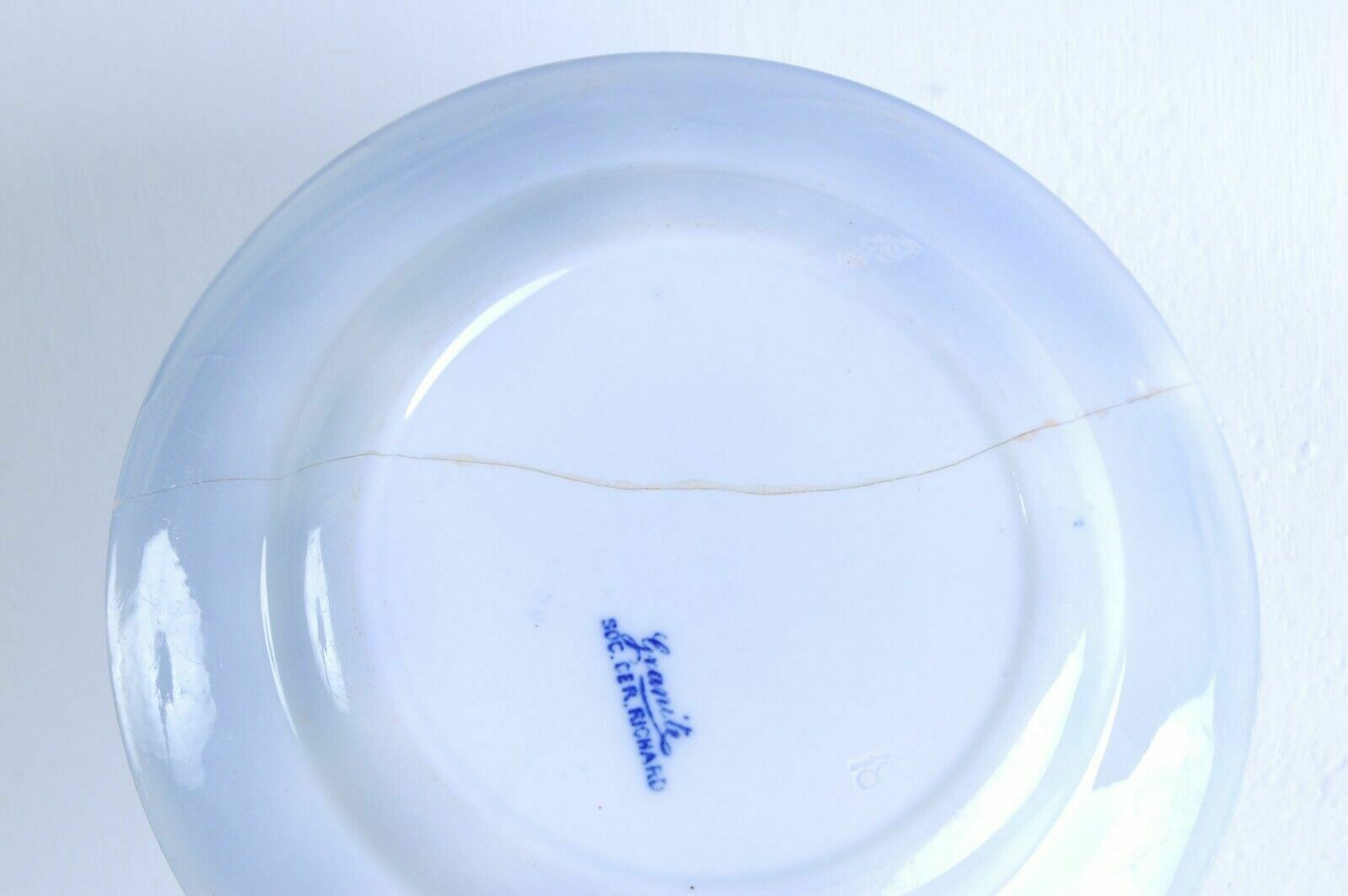 Set Of Six Porcelain Plates Marked Granite Società Ceramica Richard With Blue Decorations photo buy