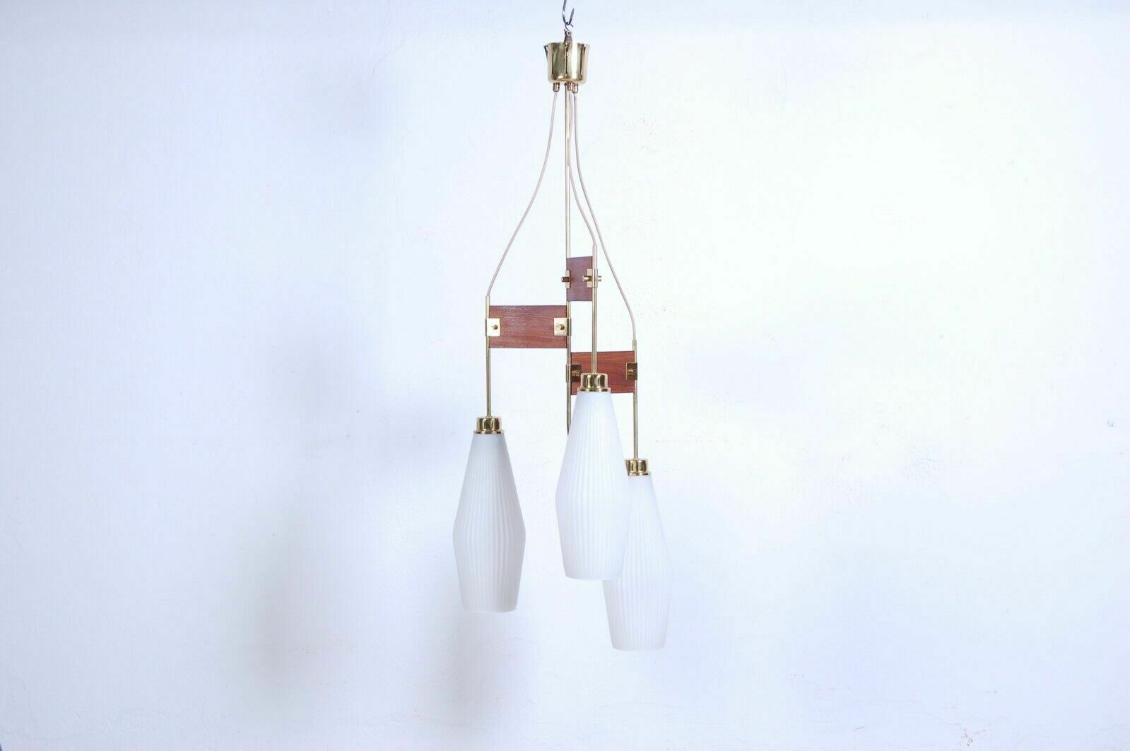 Stilnovo Design Chandelier From The 50s And 60s. Opaline Glass And Brass Ceiling Lamp photo furniture