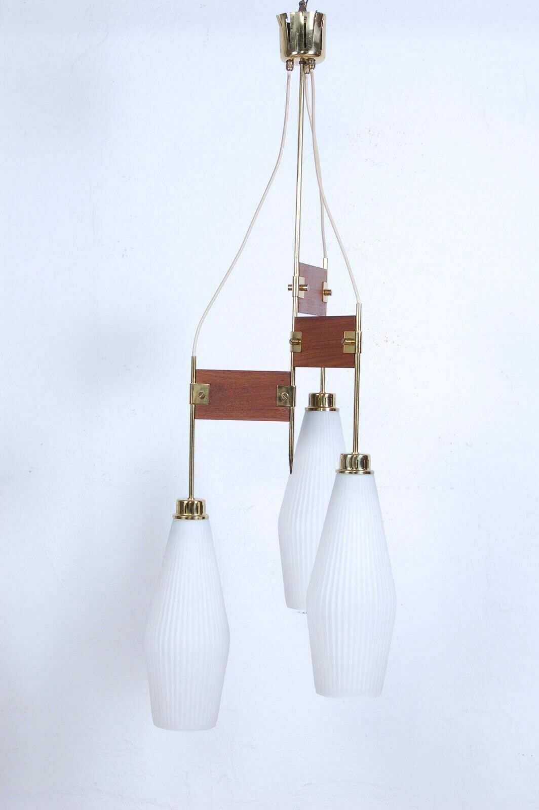 Stilnovo Design Chandelier From The 50s And 60s. Opaline Glass And Brass Ceiling Lamp photo buy