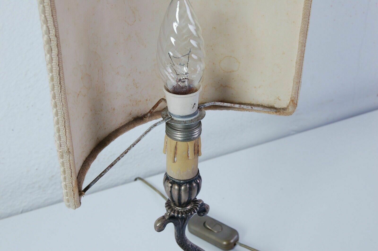Antique Table Lamp Abat Joure Antique Silver Dolphin Lampshade Putto photo vintage