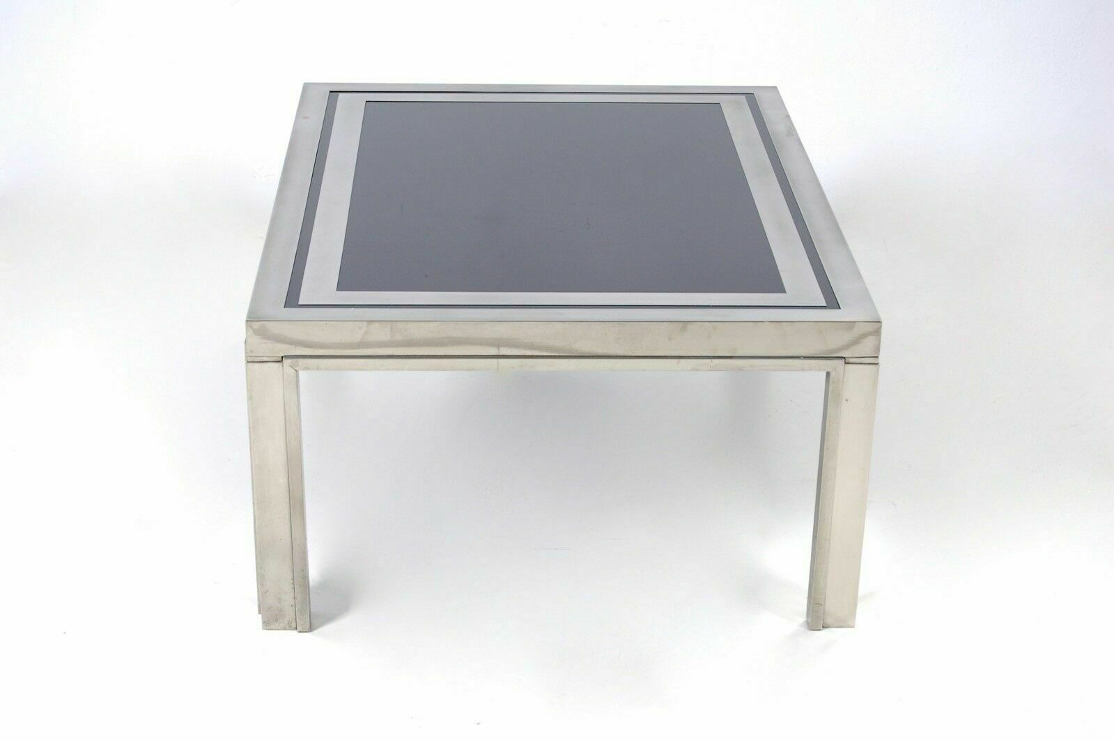 Table, Coffee Table, 70s Design, Steel And Smoked Glass. photo for sale