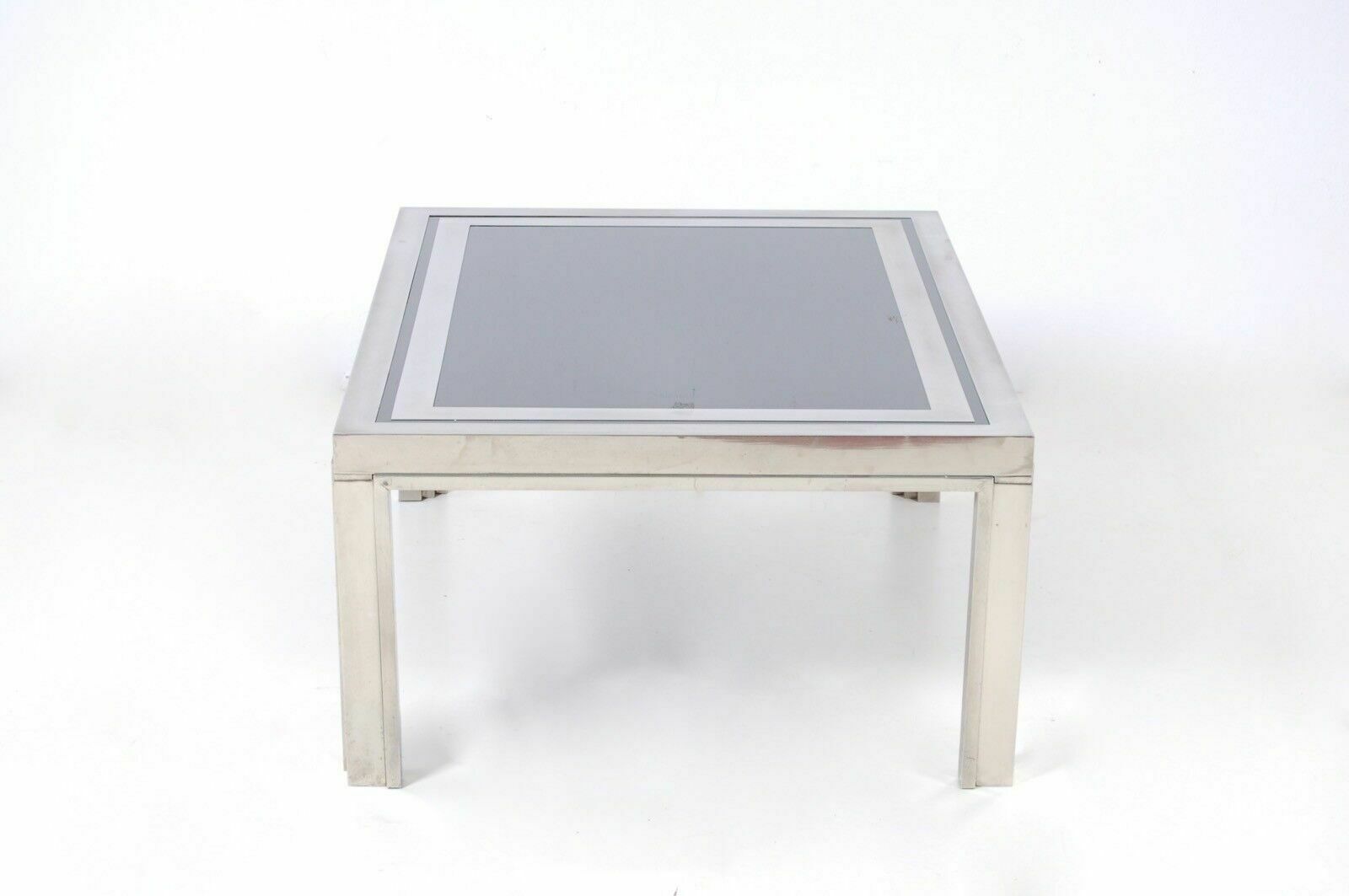 Table, Coffee Table, 70s Design, Steel And Smoked Glass. photo vinterior