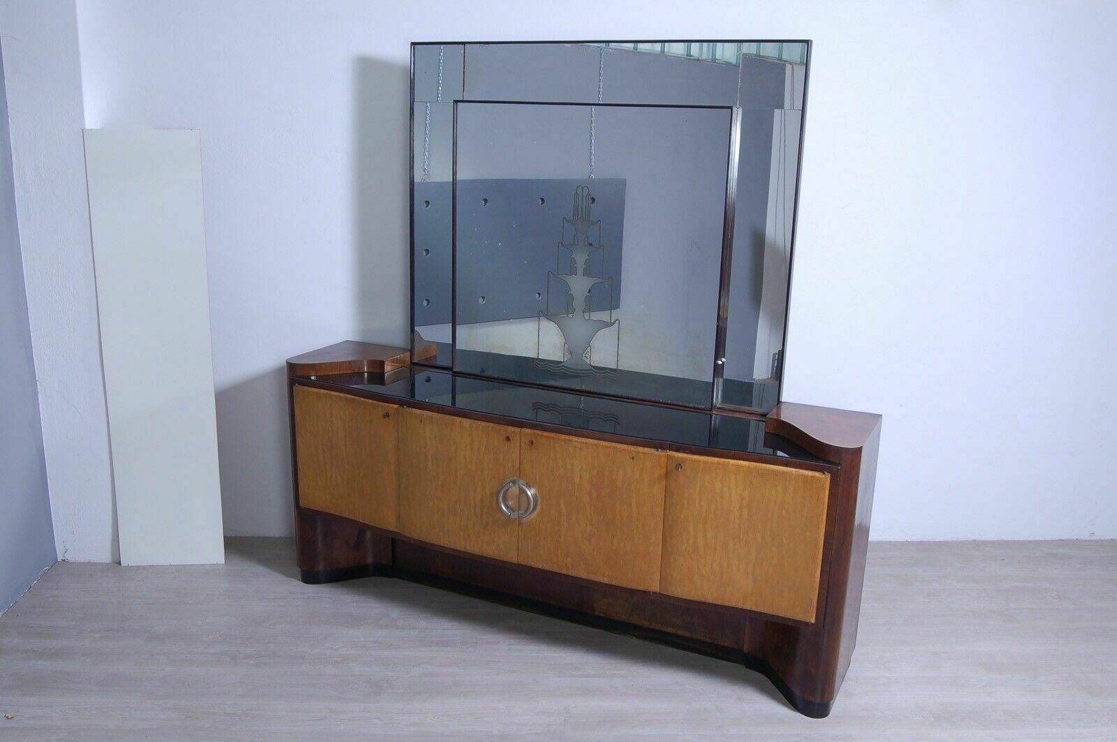 Art Decò Sideboard Buffet Briarwood Double Essence Large Mirror With Light 30s