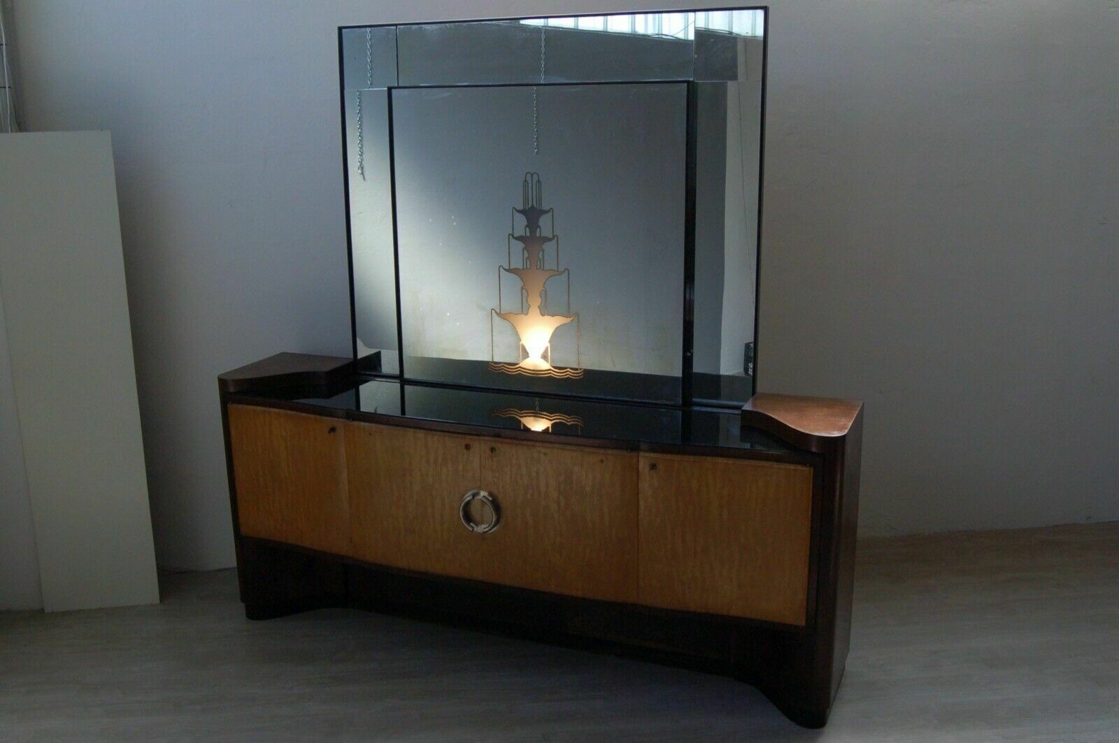 Art Decò Sideboard Buffet Briarwood Double Essence Large Mirror With Light 30s photo furniture