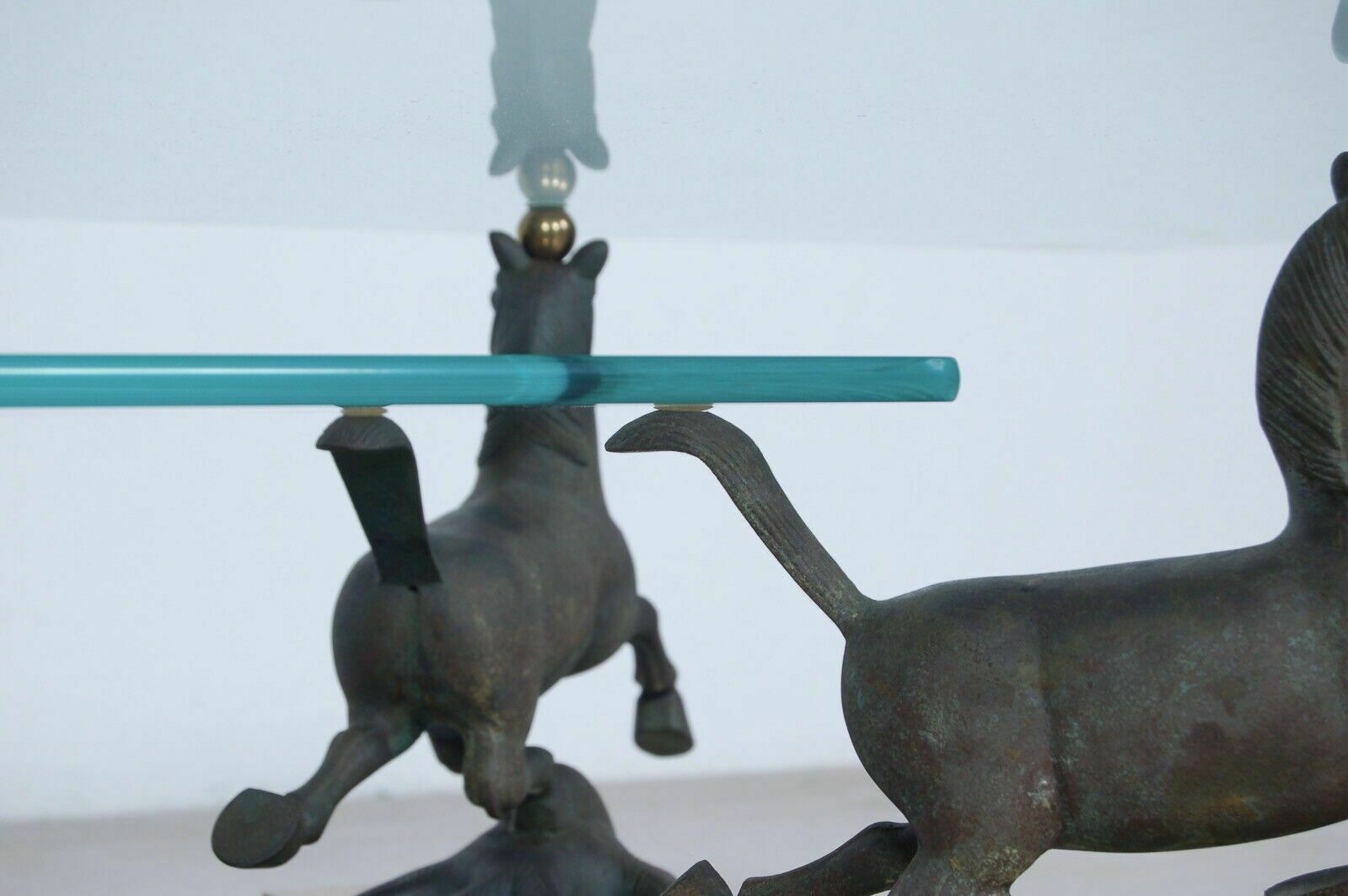 Maison Charles Large Rectangular Glass Brass Table Flying Horse Of Gansu photo buy