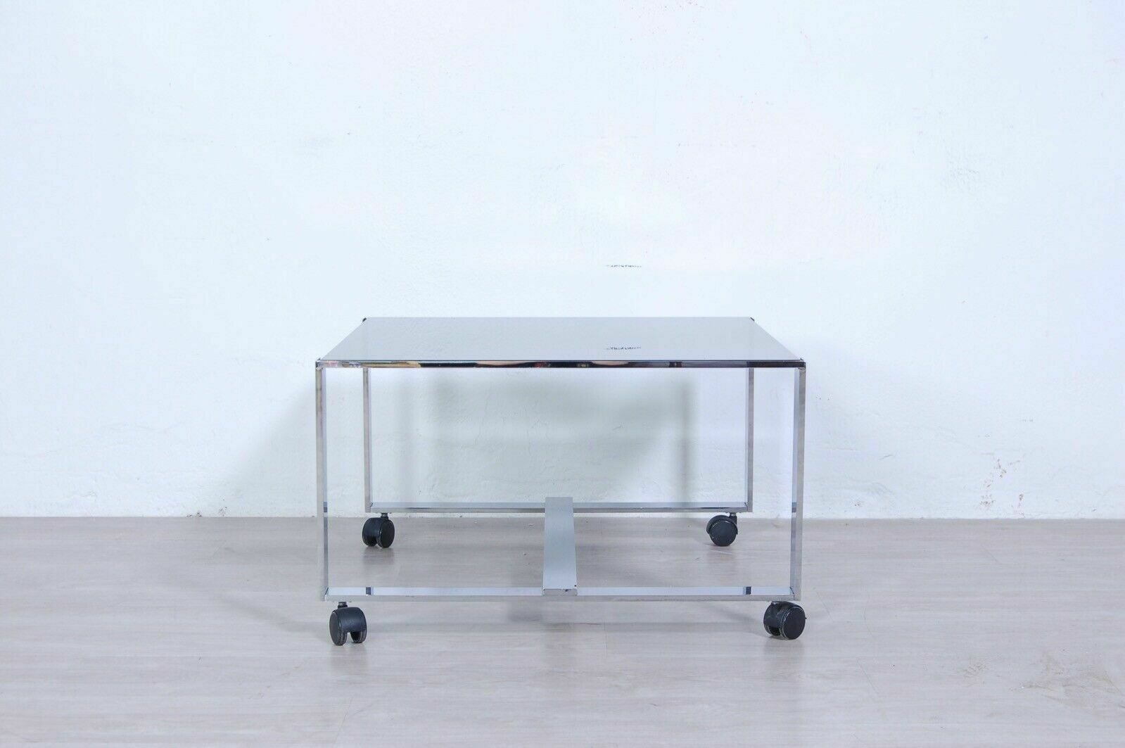 70s Design Coffee Table Modern Steel Smoked Glass Wheels Saporiti photo Furniture
