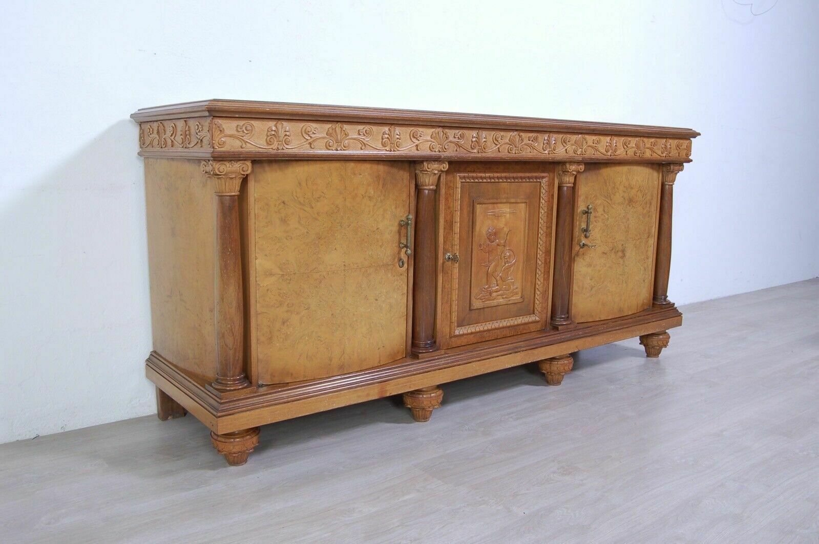 photo furniture Empire Sideboard In Briar Root, Green Marble Top. Large Gilded Mirror