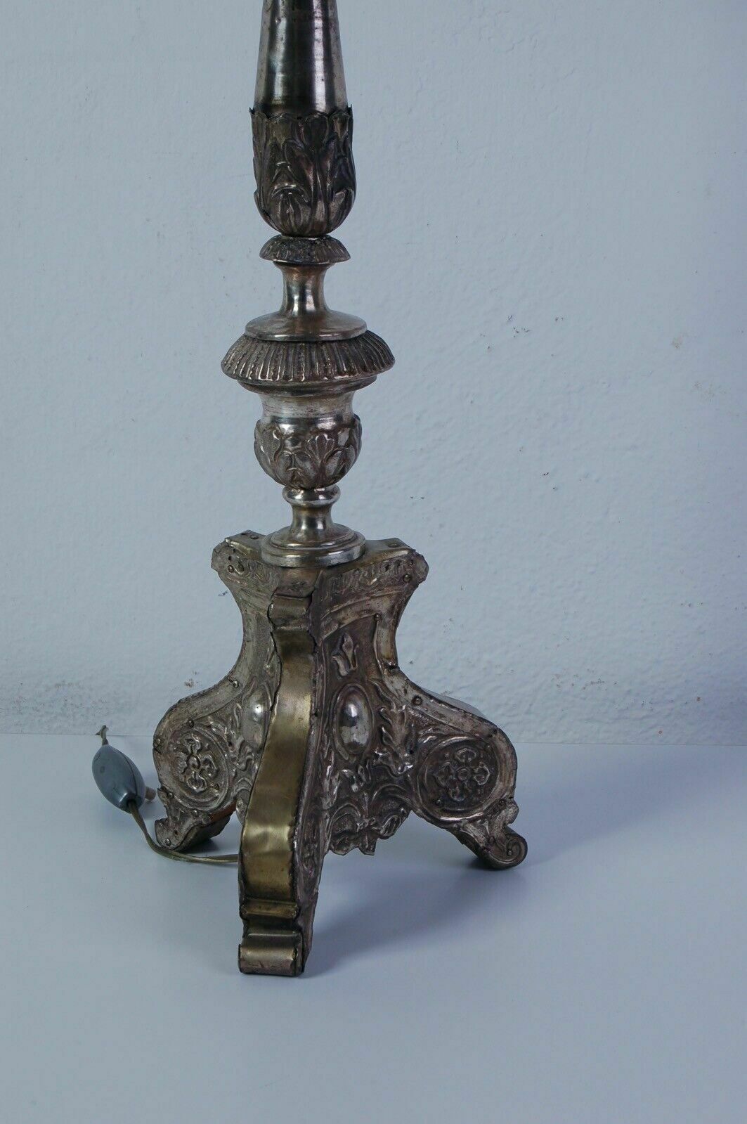 photo furniture Table Lamp Old Electrified Religious Candlestick In Wood And Antique Silver