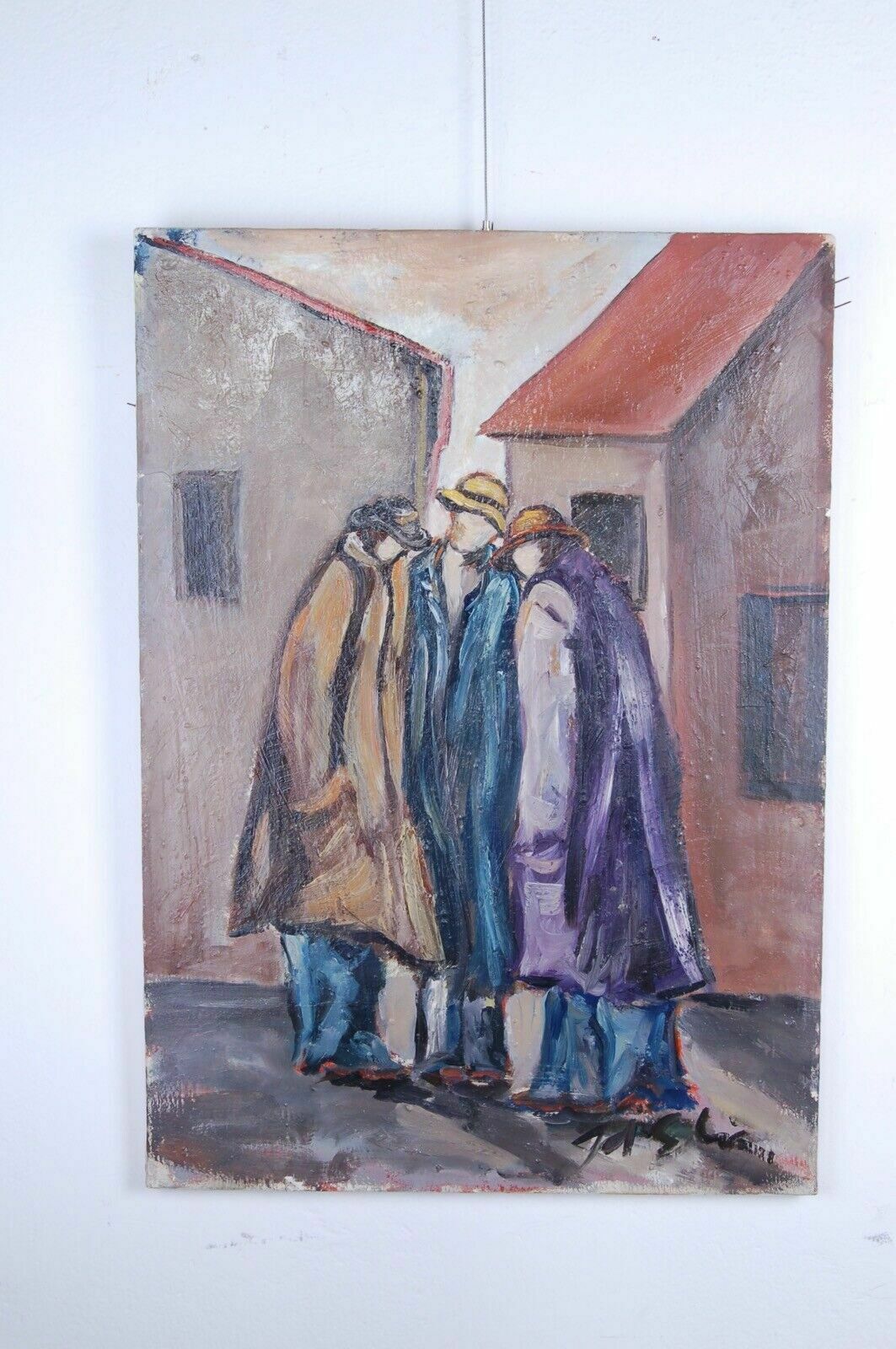 D Elia Francesco Oil On Canvas Figures Three Paintings Modern Works From The 70s photo 316.0