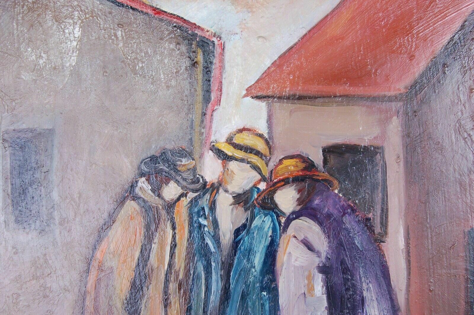 D Elia Francesco Oil On Canvas Figures Three Paintings Modern Works From The 70s photo vinterior