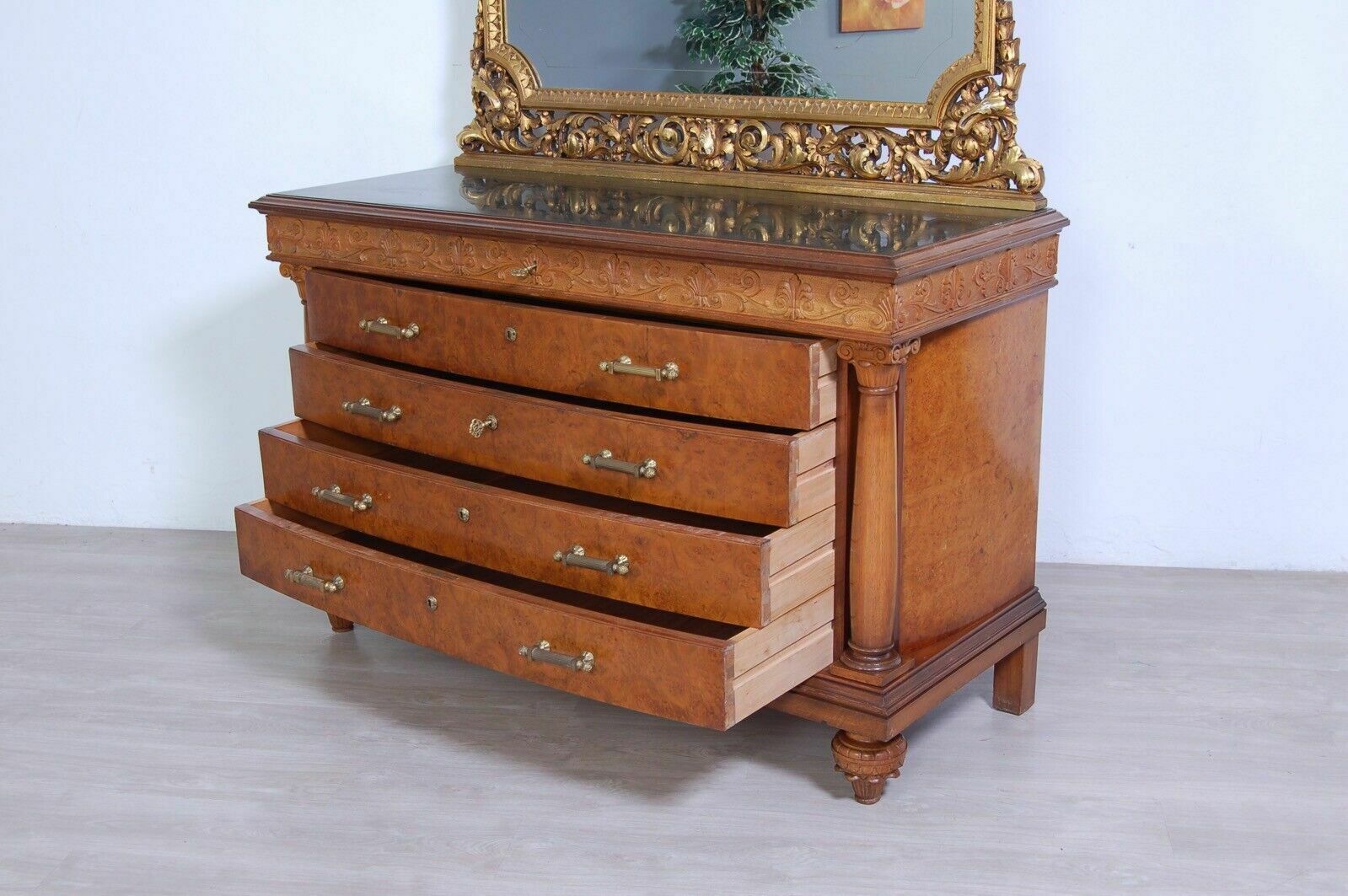 Liberty Chest Of Drawers Large Chest Of Drawers Gilt Frame Mirror Green Marble Top photo vintage