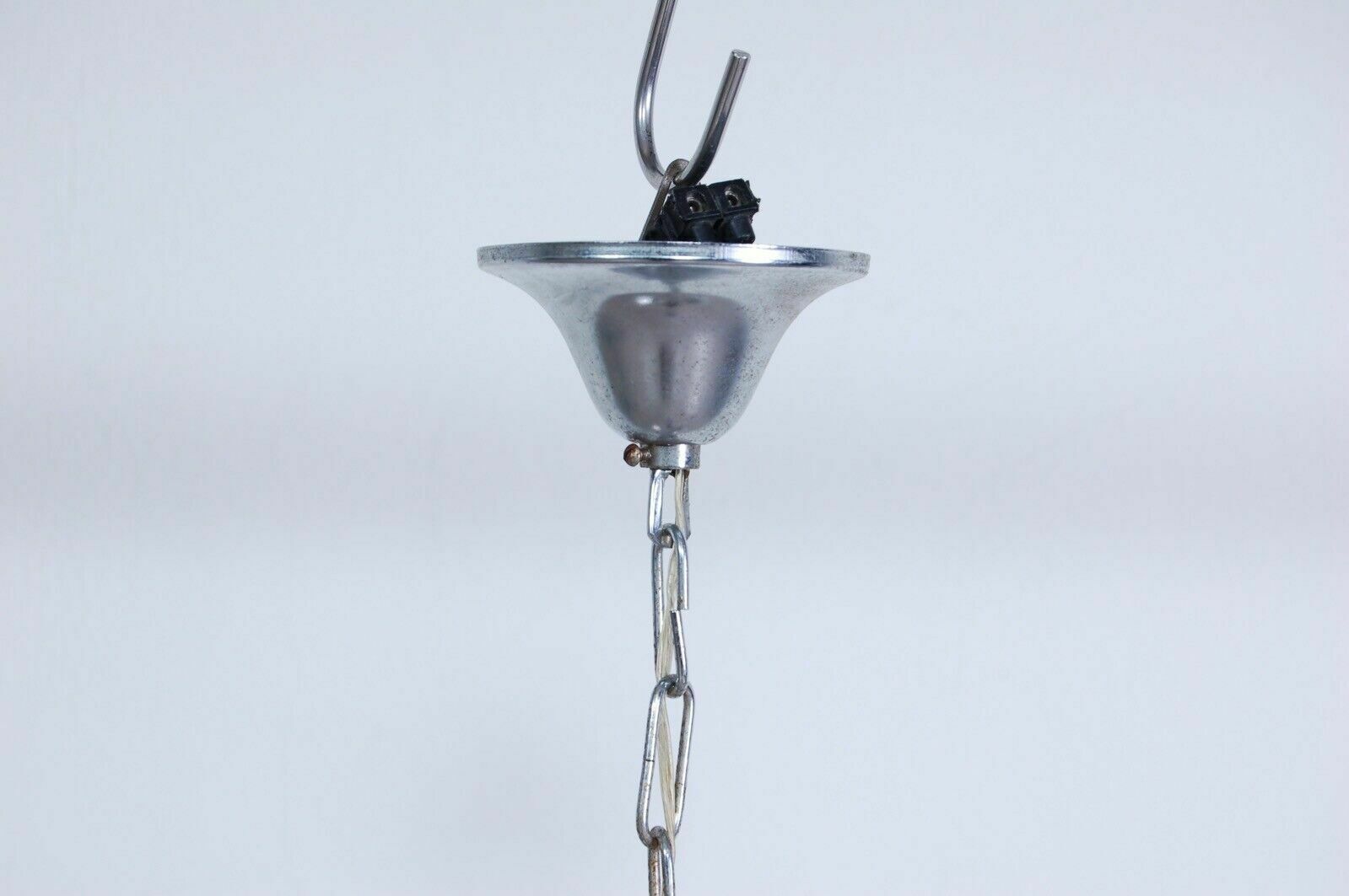 Design Chandelier From The 70s, Wood, Steel And Frosted Glass Modernity photo furniture