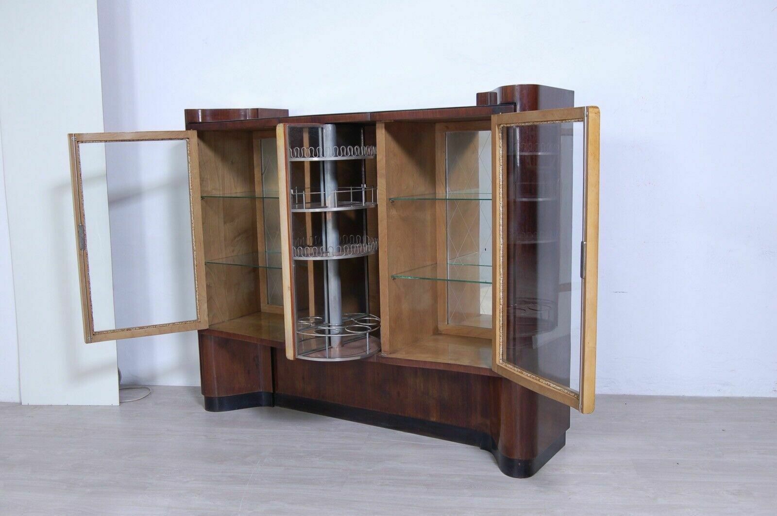 Art Decò Bar Cabinet Briar Sideboard Double Essence Showcase Revolving Door 1940s photo Furniture