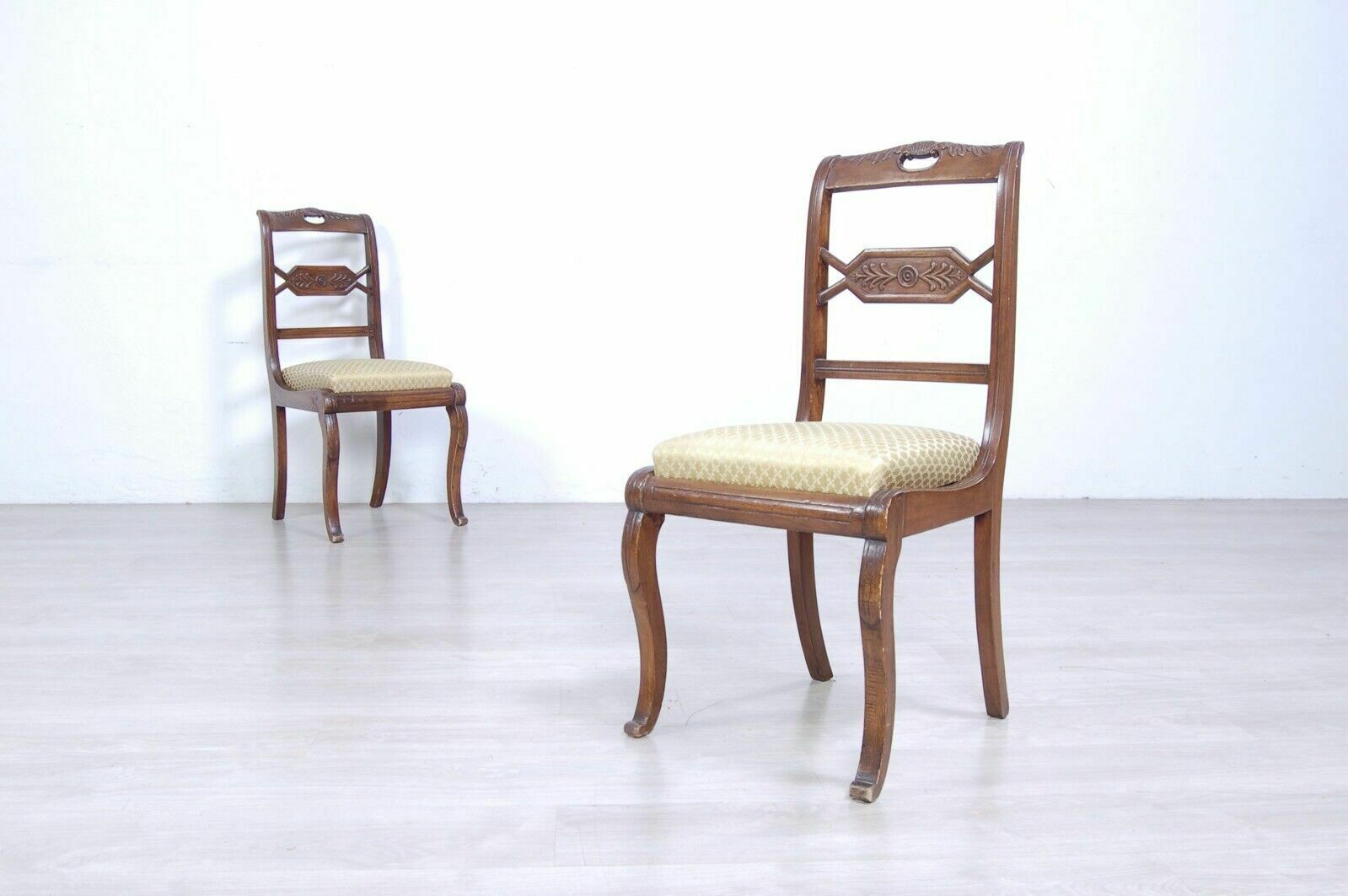 Pair Of Old Carved Wooden Chairs, Design And Production From The Early 1900s