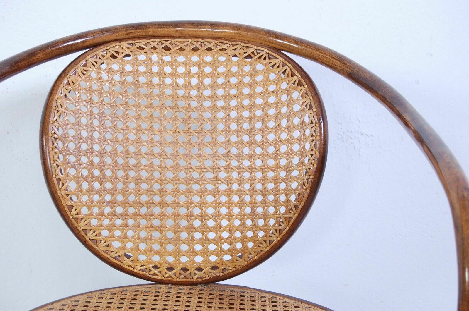 Thonet Type Swivel Chair With Curved Wooden Armrests Vienna Straw Armchair photo for sale