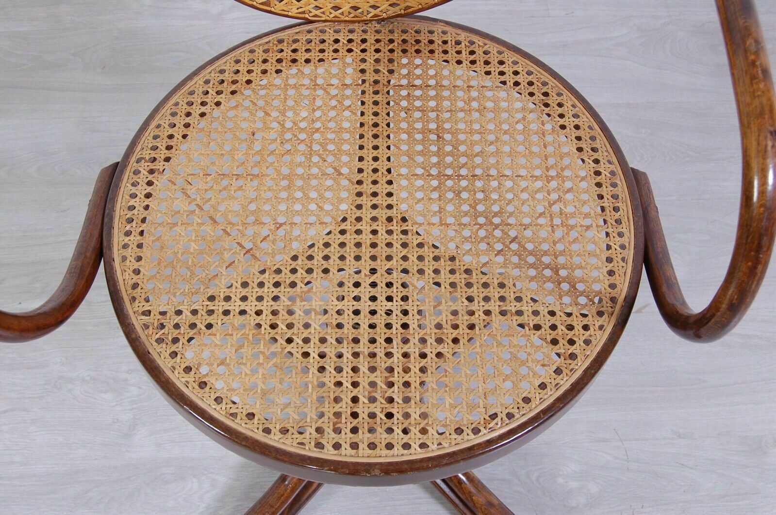 Thonet Type Swivel Chair With Curved Wooden Armrests Vienna Straw Armchair photo Furniture