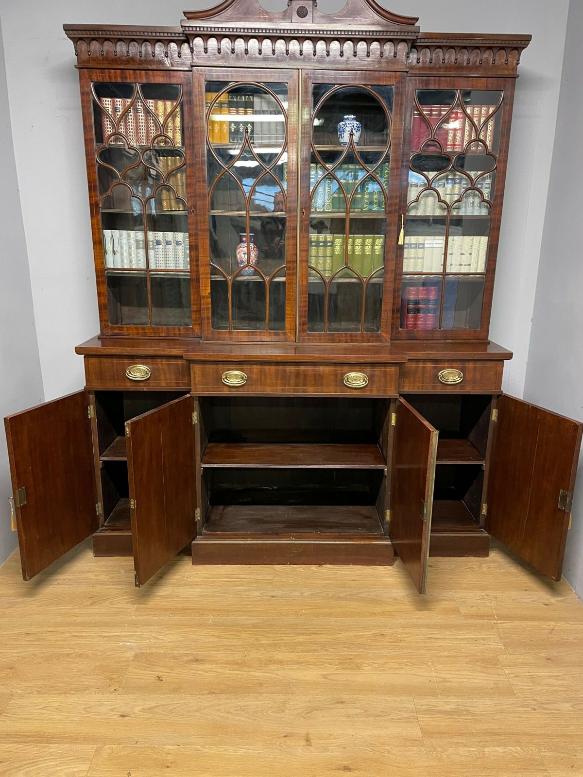 Edwardian Inlaid Mahogany Four Door Breakfront Library Bookcase photo buy