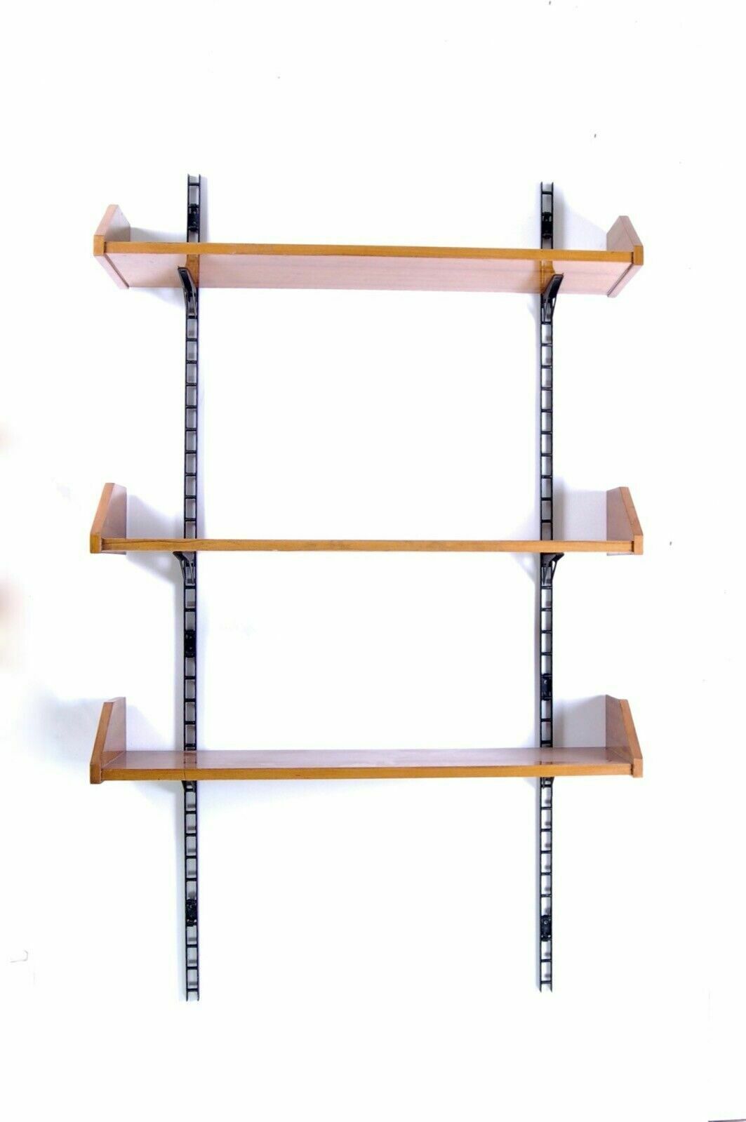 Design Bookcase From The 50s, Vintage Wooden Shelves Unit With Iron Uprights photo furniture