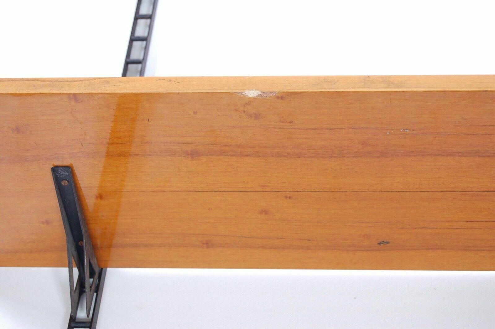 Design Bookcase From The 50s, Vintage Wooden Shelves Unit With Iron Uprights photo vintage
