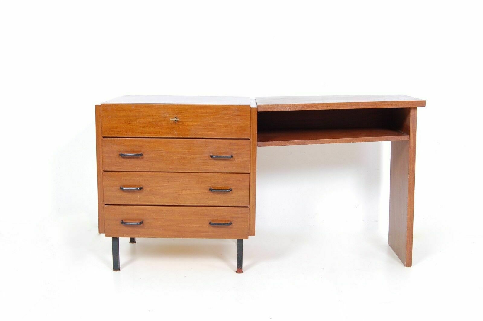 Design Table From The 70s In Steel And Black Enamelled Wood, Square Glass Top photo furniture