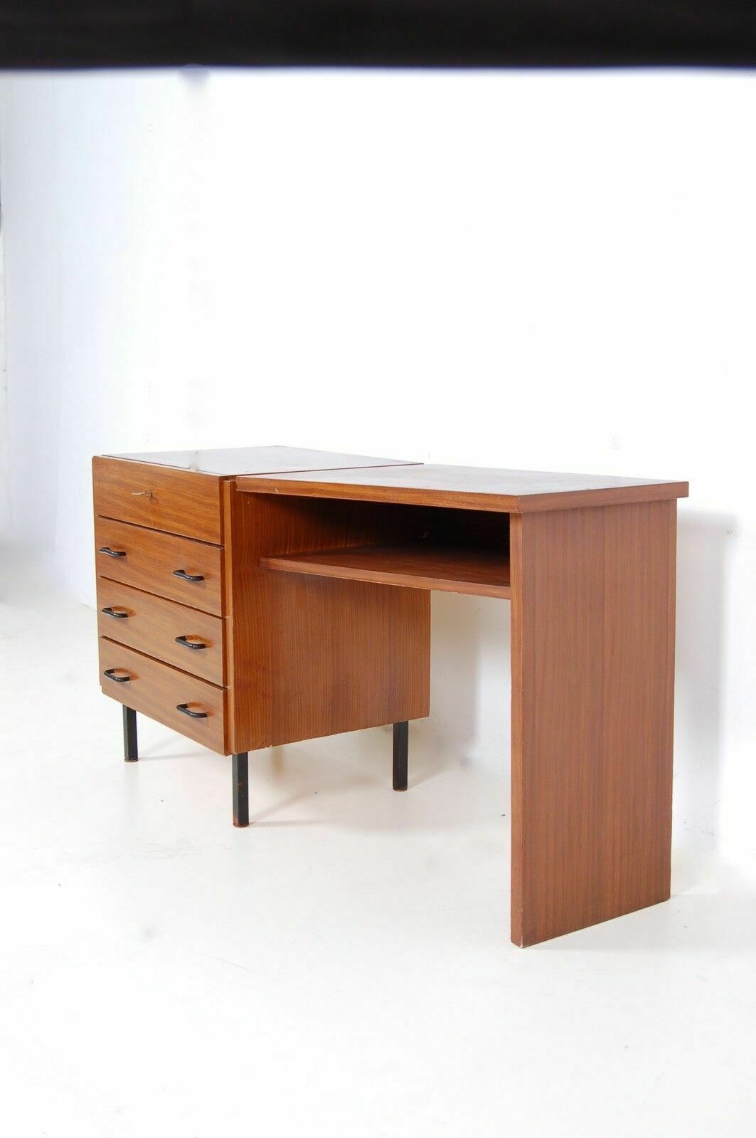 photo for sale Design Table From The 70s In Steel And Black Enamelled Wood, Square Glass Top