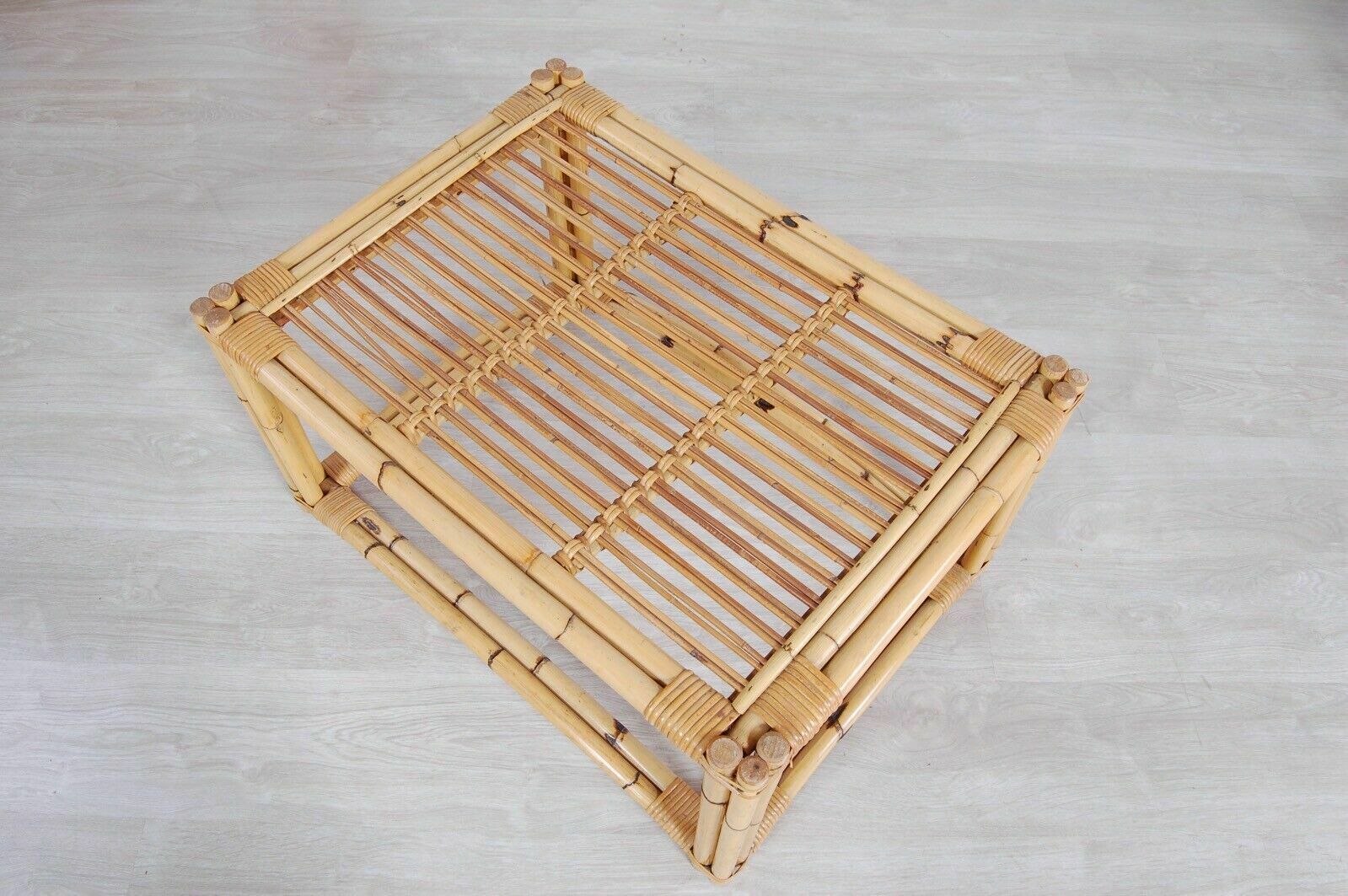Woven Bamboo Tea Table From The 70s. Good Condition. 76x55 Cm photo buy