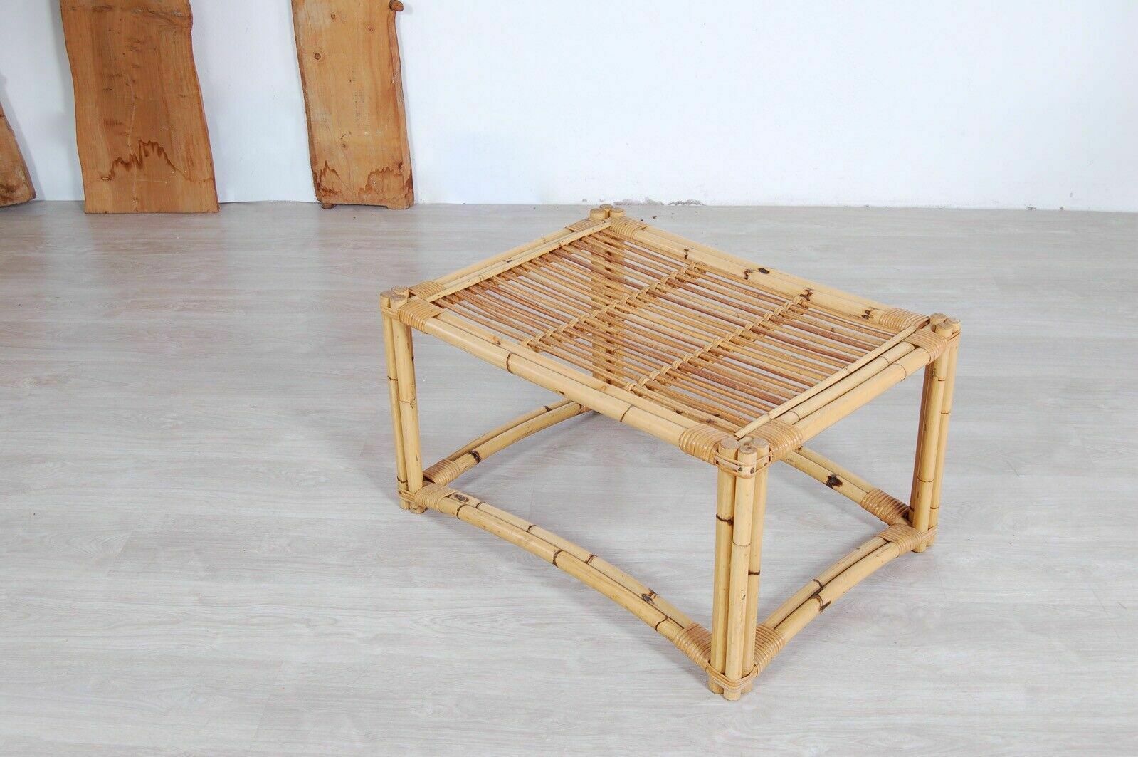photo furniture Woven Bamboo Tea Table From The 70s. Good Condition. 76x55 Cm