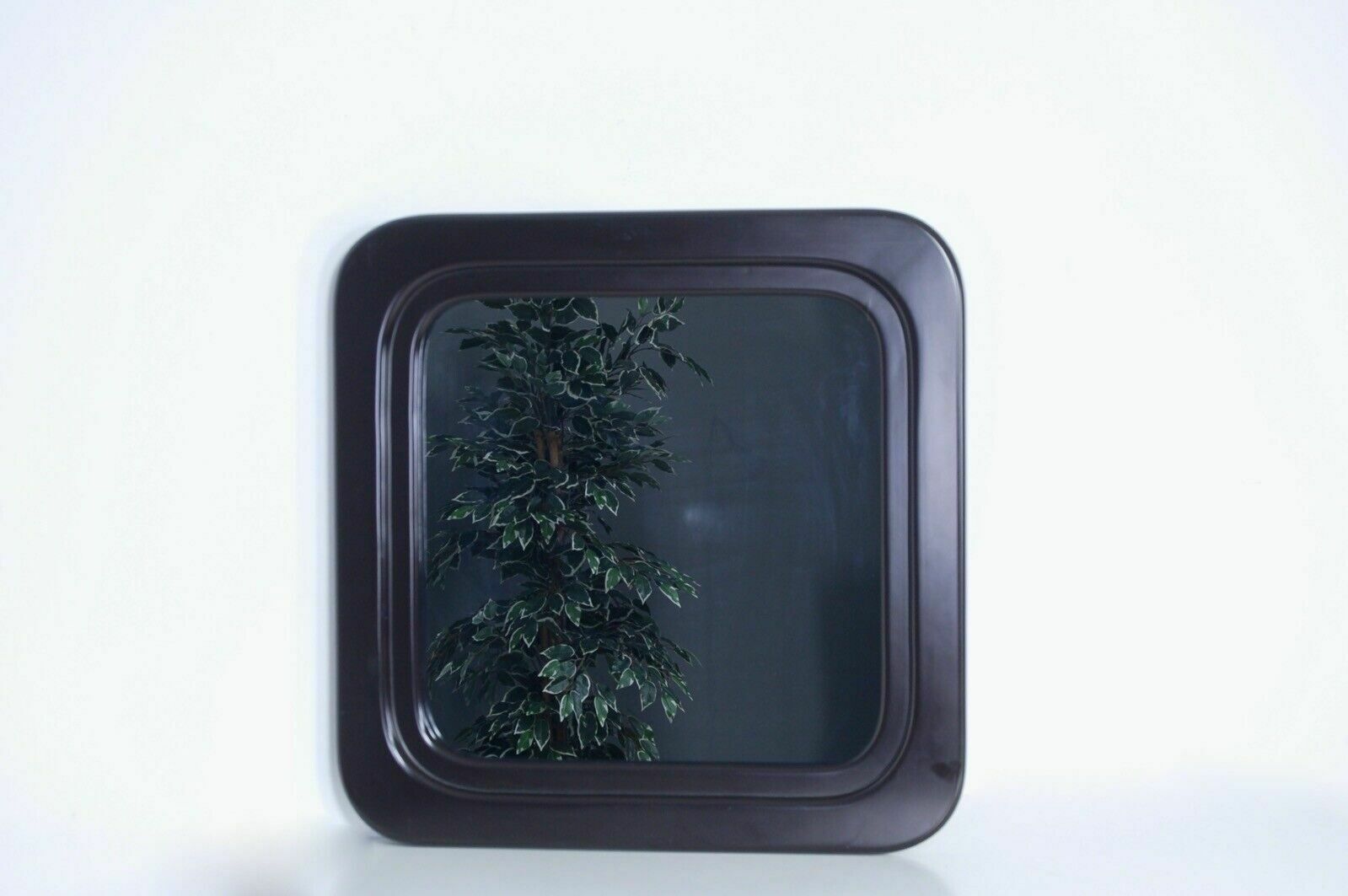 70s Design Square Mirror With Spece Age Brown Lacquered Wooden Frame 70cm photo furniture