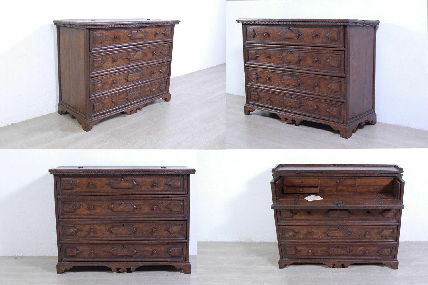Antique Chest Of Drawers From The End Of The 18th Century, Old Lombard Chest Of Drawers With Walnut Flap