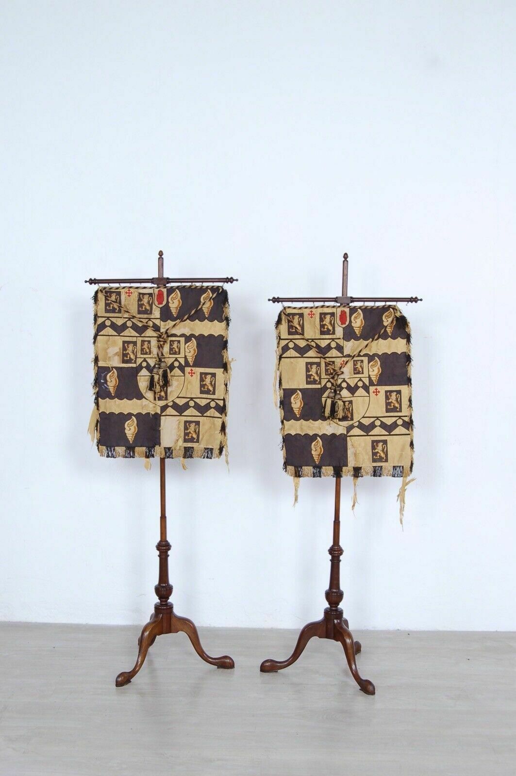 Pair Of Antique Wooden Standard Holders Support Rod For Coats Of Arms Or Vestments