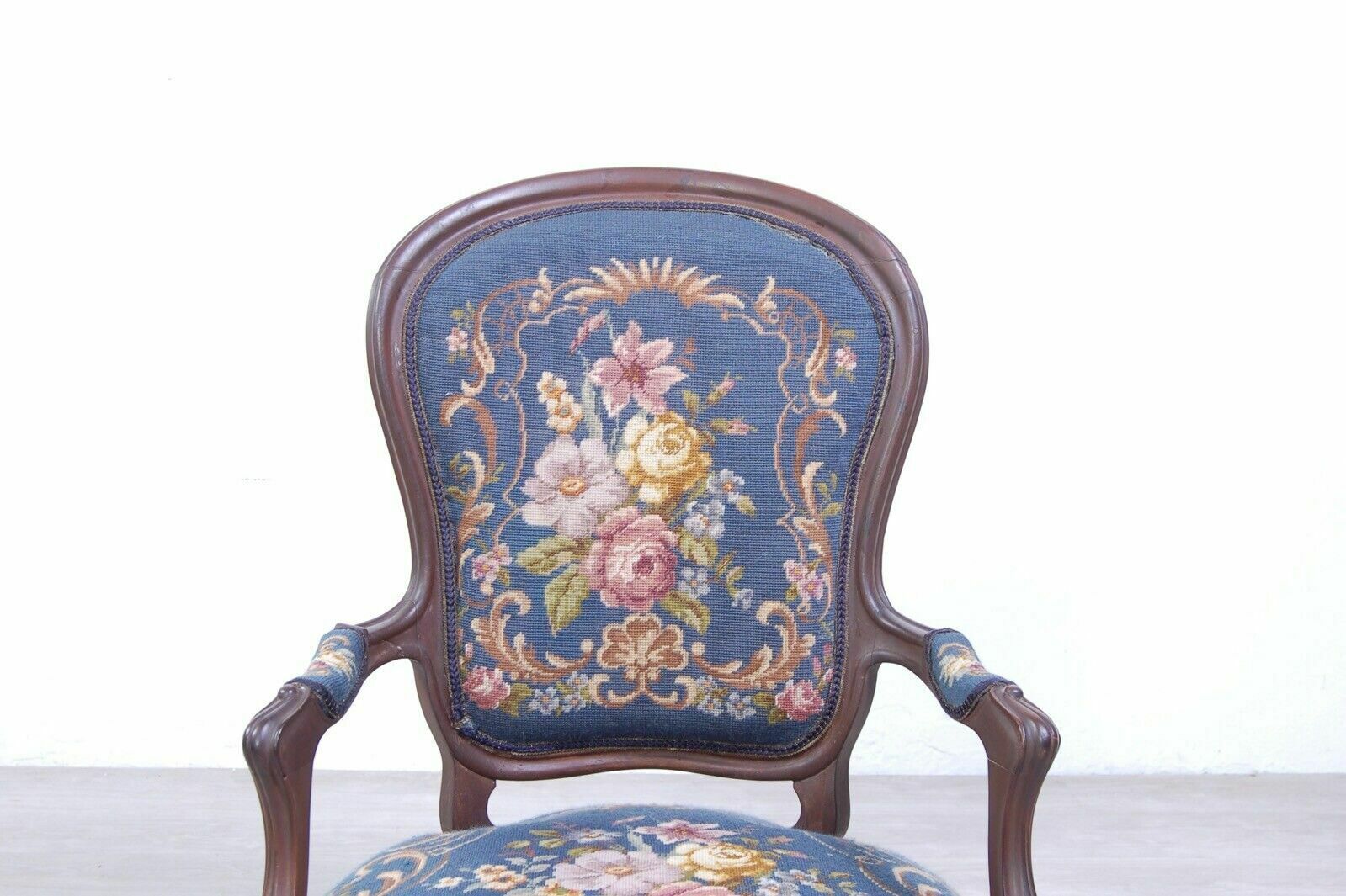 Chair With Armrests Antique Armchair In Carved Wood With Floral Fabric photo buy