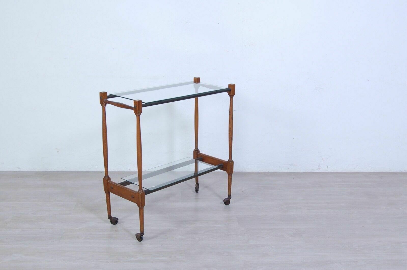 Vintage Tv Trolley Serving Cabinet With Wheels Glass Shelves photo for sale