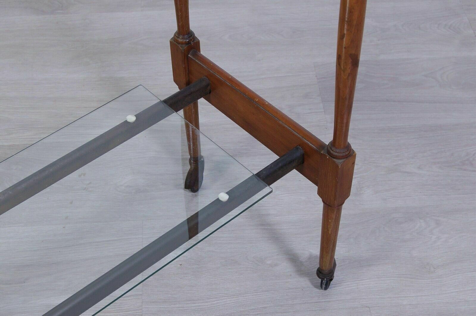 Vintage Tv Trolley Serving Cabinet With Wheels Glass Shelves photo buy