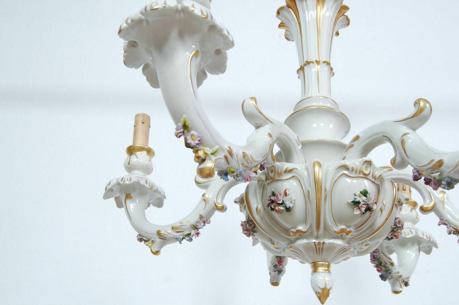 photo for sale Capodimonte Chandelier 6 Lights Grandmother's Lamp Ceramic Arms Flowers