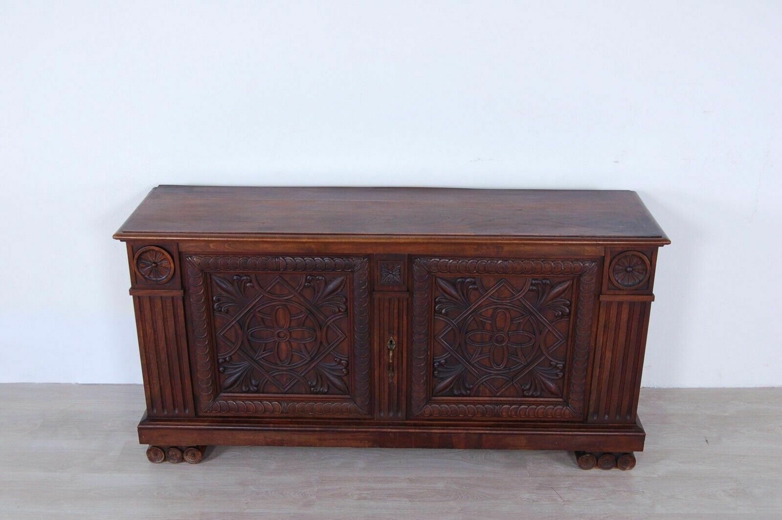 Ancient Low Sideboard, Old Chest Of Drawers With Mirror From The Early 1900s In Solid Wood photo for sale