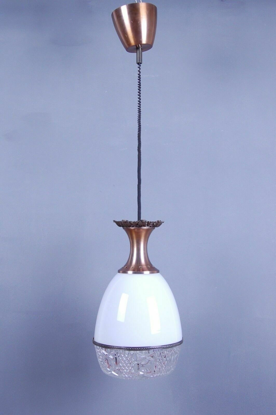 60s Chandelier. Modernity. White Glass And Worked Transparent Glass.
