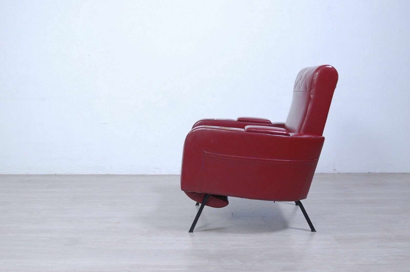 Vintage Reclining Armchair In Burgundy Leather, 1960s Design, Storage Compartment photo 316.0