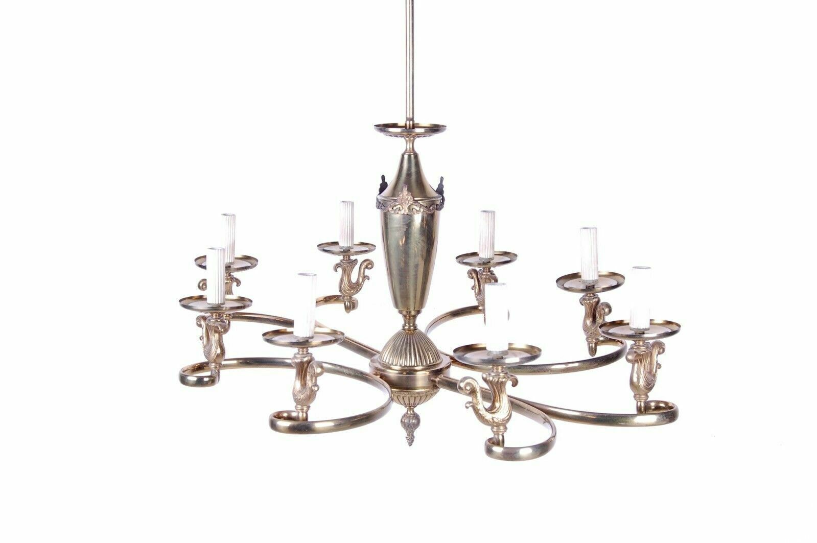Brass Chandelier, 8 Lights, 60s Design. Italian Manufacture.
