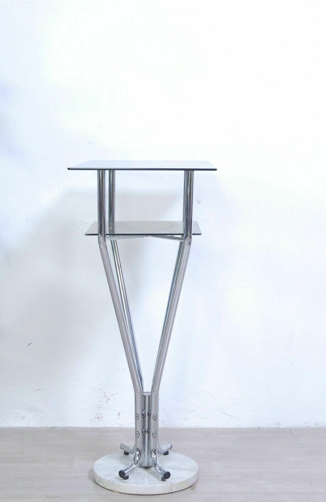 Space Age Entrance Console High Table Design From The 70s Steel Marble Smoked Glass photo for sale