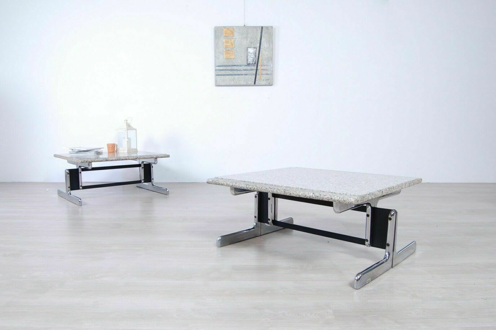 Pair Of Granite Steel Tables Designed By Ammannati Vitelli Bruno Brunati From The 70s