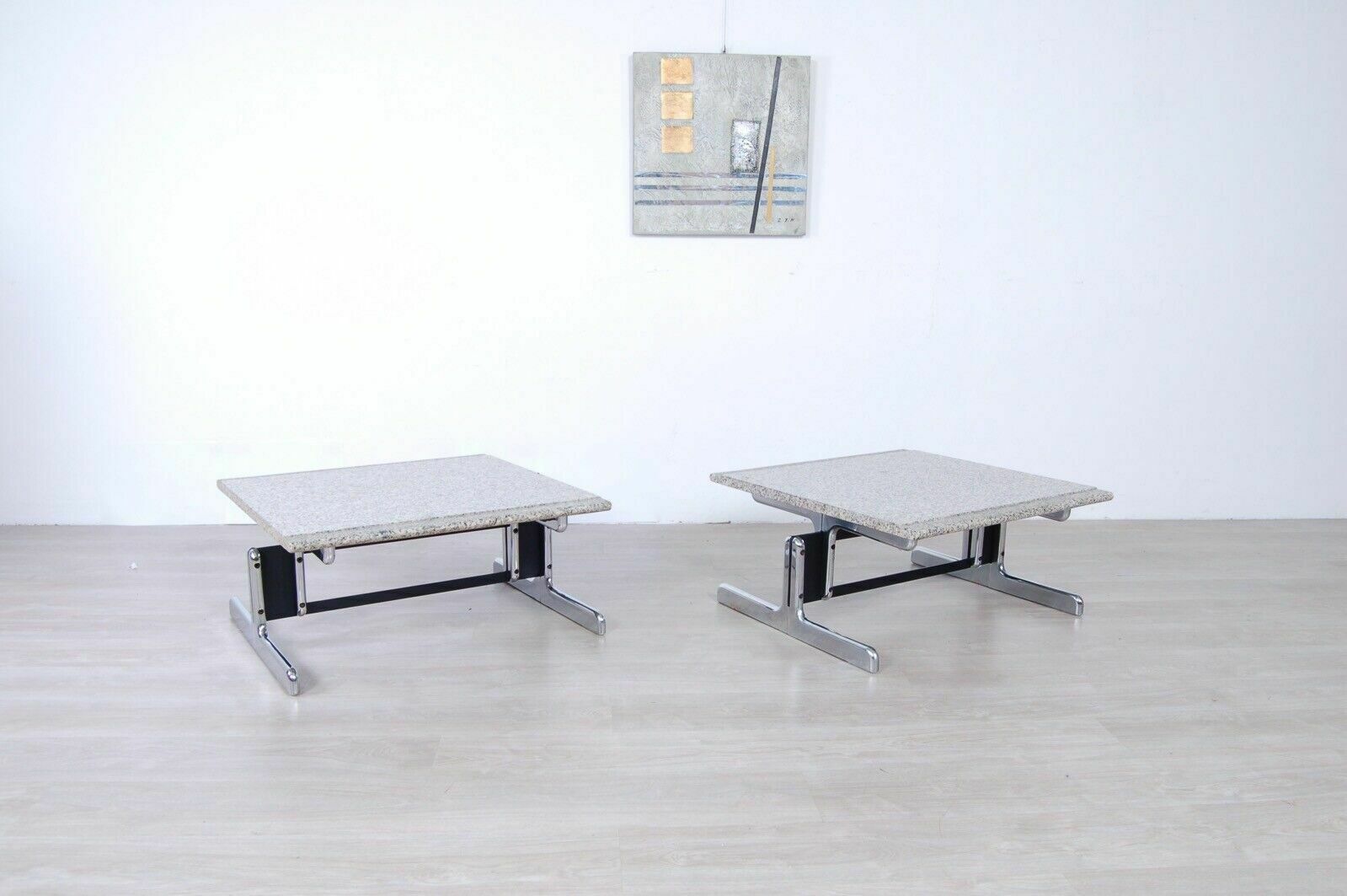 Pair Of Granite Steel Tables Designed By Ammannati Vitelli Bruno Brunati From The 70s photo furniture