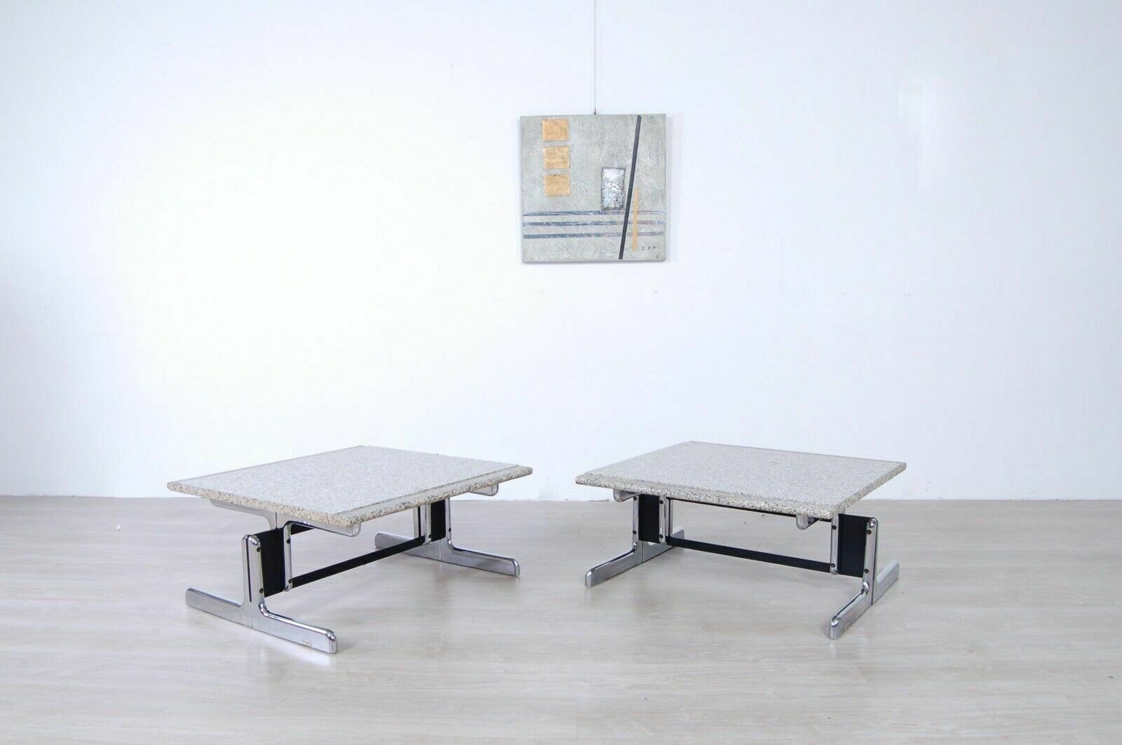 Pair Of Granite Steel Tables Designed By Ammannati Vitelli Bruno Brunati From The 70s photo for sale
