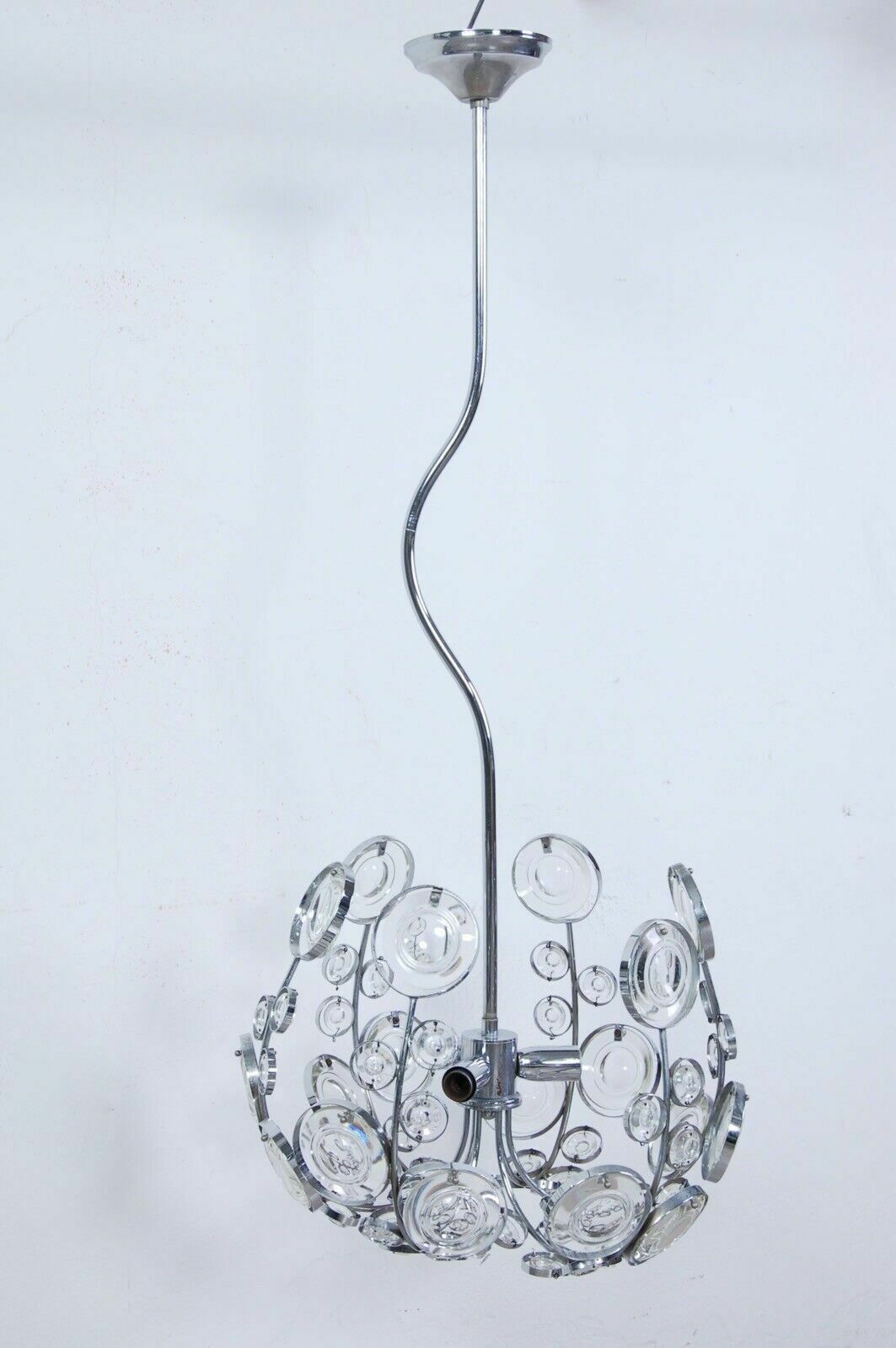 Space Age Chandelier Ceiling Lamp Design From The 70s In Murano Glass Steel photo for sale